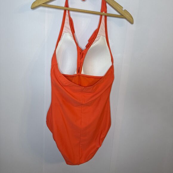 Ellen Tracy One Piece Swimsuit Coral Orange Ruffle Ruched Waist Womens 10 Beach - Picture 5 of 7